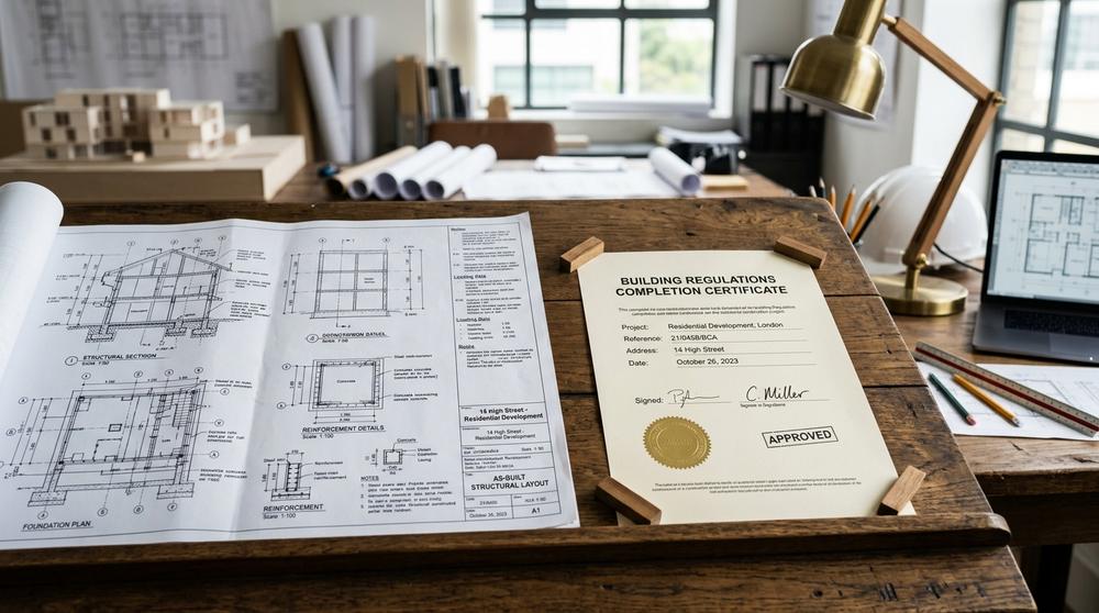 Building Regulations completion certificate with drawings