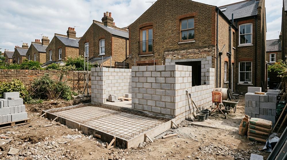 Single-storey rear extension under construction in London