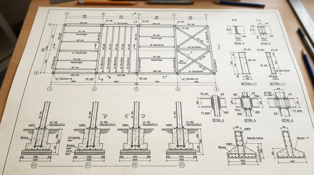 Structural engineering drawing with beam layout