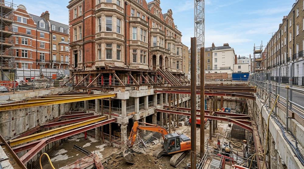Deep basement excavation beneath a Kensington townhouse