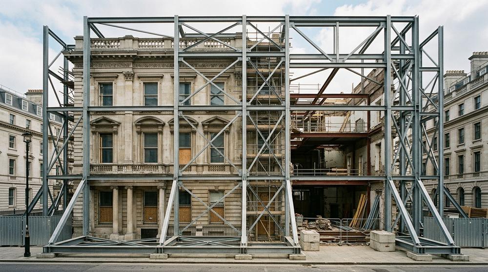 Facade retention work on a Westminster building