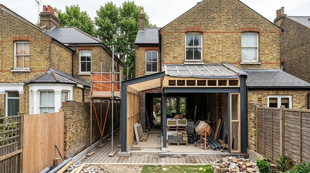 Side-return extension under construction in Wandsworth