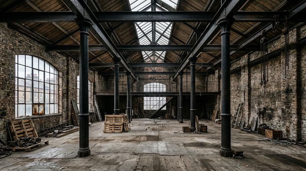 Interior of a Hackney warehouse before conversion