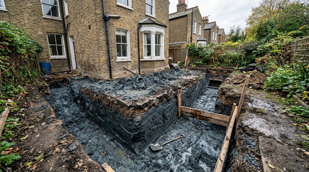 Foundation trenches in London Clay for a rear extension