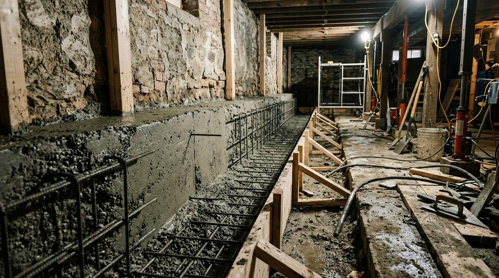 Structural engineer inspecting underpinning works