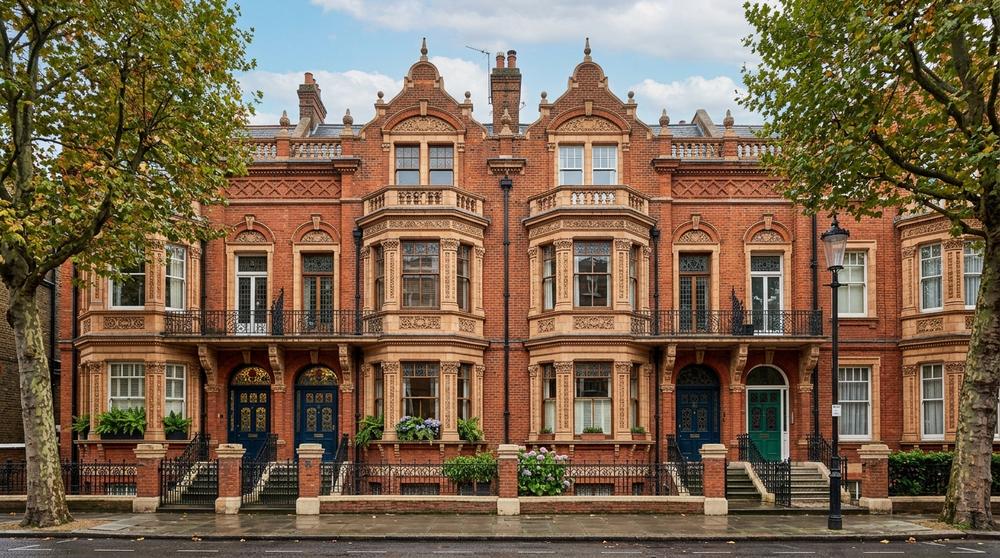 Victorian terrace facade with decorative brickwork